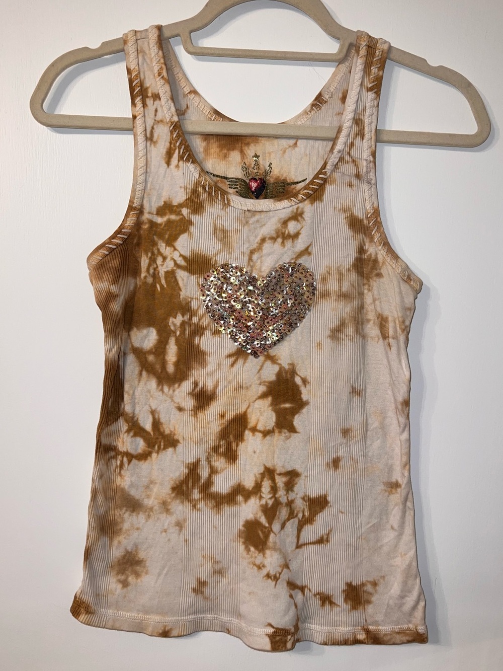 Y2K VINTAGE TWISTED HEART TIE DYE SEQUIN HEART TANK ✨